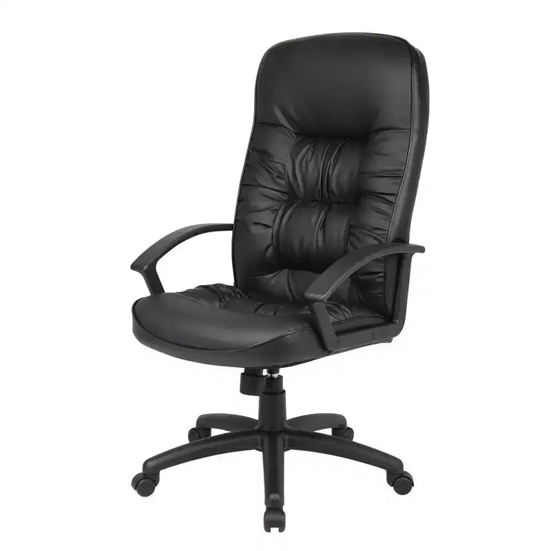 Sillón ergonómico de oficina de respaldo alto – Negro, Piel+PU, Inclinación con resorte, Elevador neumático