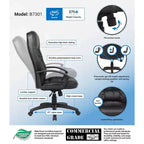 Sillón ergonómico de oficina de respaldo alto – Negro, Piel+PU, Inclinación con resorte, Elevador neumático