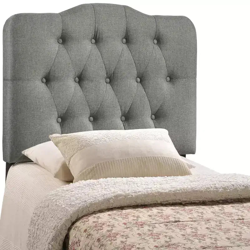 Cabecero tapizado individual – gris, con botones, estructura de aglomerado y contrachapado