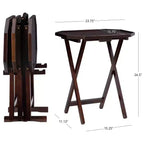 Mesas auxiliares plegables de TV, Espresso Brown, Octogonales, Juego de 4