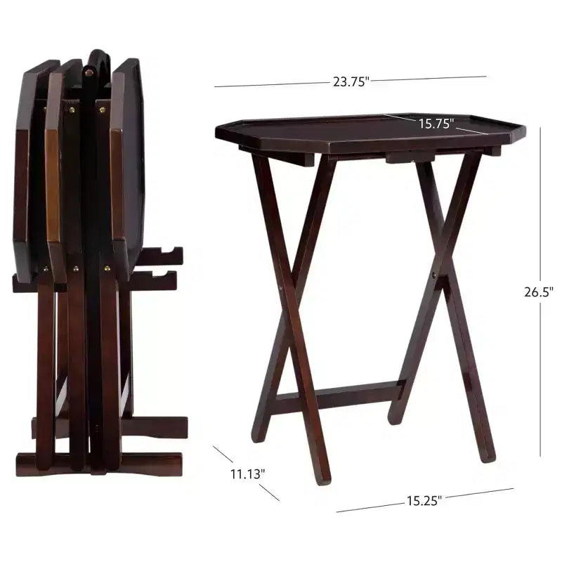Mesas auxiliares plegables de TV, Espresso Brown, Octogonales, Juego de 4