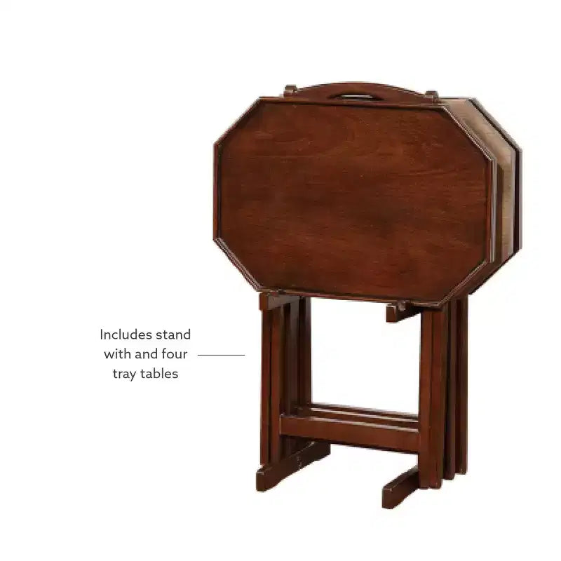 Mesas auxiliares plegables de TV, Espresso Brown, Octogonales, Juego de 4