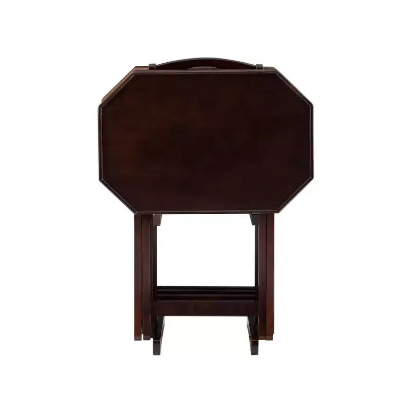 Mesas auxiliares plegables de TV, Espresso Brown, Octogonales, Juego de 4
