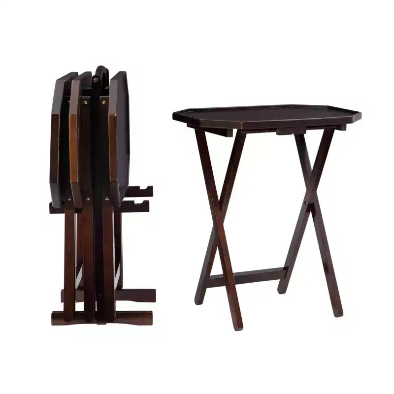Mesas auxiliares plegables de TV, Espresso Brown, Octogonales, Juego de 4