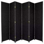 7 ft. Tall Woven Fiber Room Divider - Black (6 Panels): Oriental Furniture, Privacy Screen, Hardwood Frame