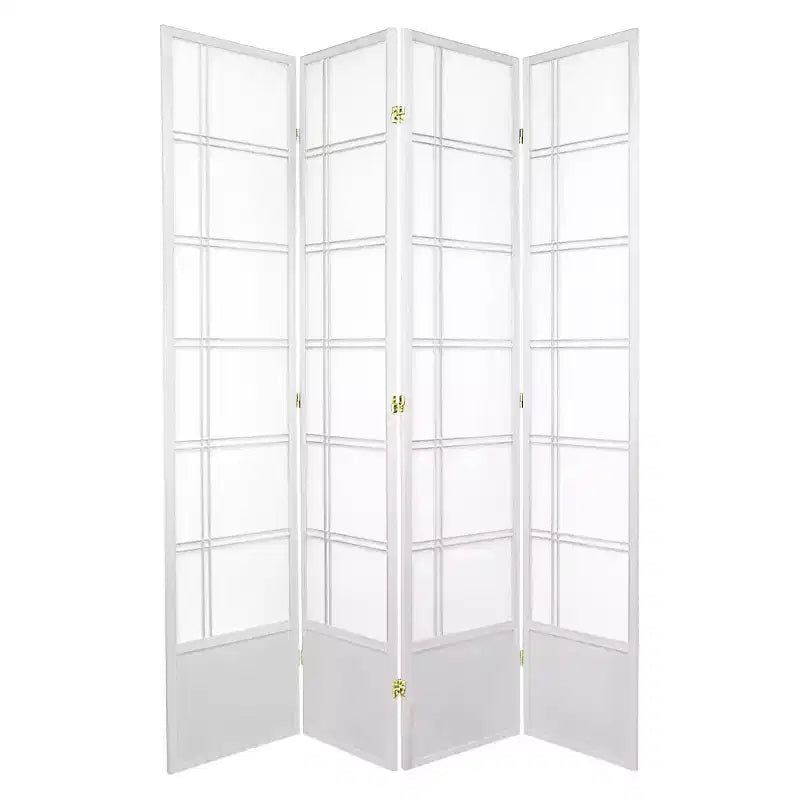 7 ft. Tall Double Cross Shoji Screen - White (4 Panels): Oriental Furniture, Hardwood Frame, Metal Hardware