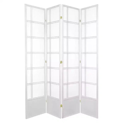7 ft. Tall Double Cross Shoji Screen - White (4 Panels): Oriental Furniture, Hardwood Frame, Metal Hardware
