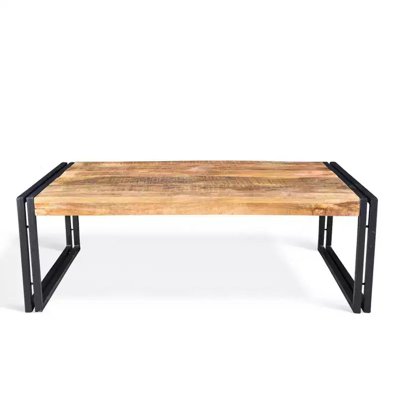 Mesa de centro artesanal de madera de mango recuperada de 42" – Estructura de hierro industrial rústico