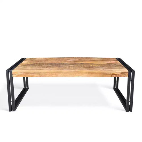 Mesa de centro artesanal de madera de mango recuperada de 42" – Estructura de hierro industrial rústico