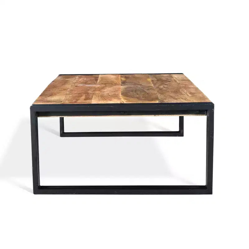 Mesa de centro artesanal de madera de mango recuperada de 42" – Estructura de hierro industrial rústico