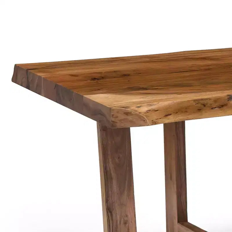 Mesa de centro de madera maciza de acacia con borde natural de 42" – Marrón natural, acabado no tóxico, base de forma