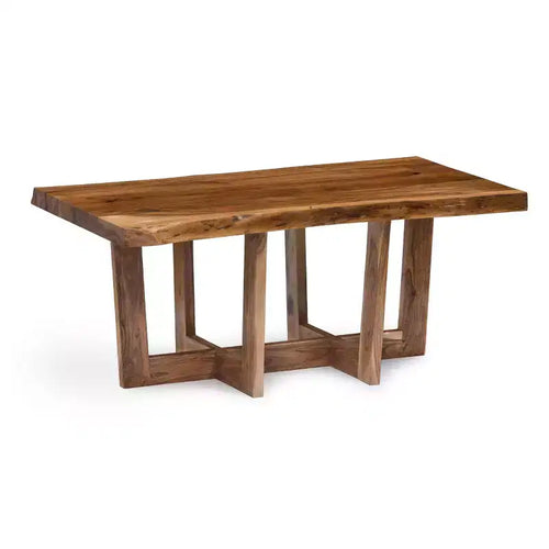 Mesa de centro de madera maciza de acacia con borde natural de 42" – Marrón natural, acabado no tóxico, base de forma