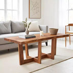 Mesa de centro de madera maciza de acacia con borde natural de 42" – Marrón natural, acabado no tóxico, base de forma
