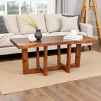 Mesa de centro de madera maciza de acacia con borde natural de 42" – Marrón natural, acabado no tóxico, base de forma