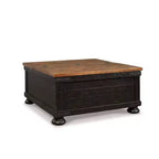 Valebeck Square Lift Top Cocktail Table Black/Brown - Signature Design by Ashley: Rustic Two-Tone, Pine Wood Veneer, 4-Leg Base