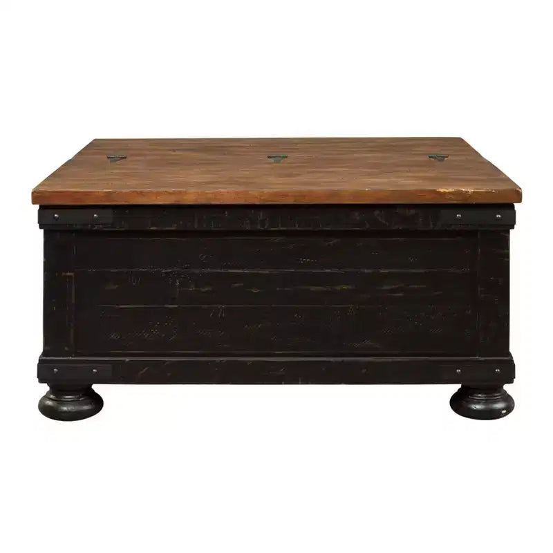 Mesa de centro cuadrada elevable – Negro/marrón, rústica de dos tonos, chapado de pino, base de 4 patas
