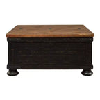 Mesa de centro cuadrada elevable – Negro/marrón, rústica de dos tonos, chapado de pino, base de 4 patas