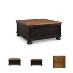 Mesa de centro cuadrada elevable – Negro/marrón, rústica de dos tonos, chapado de pino, base de 4 patas