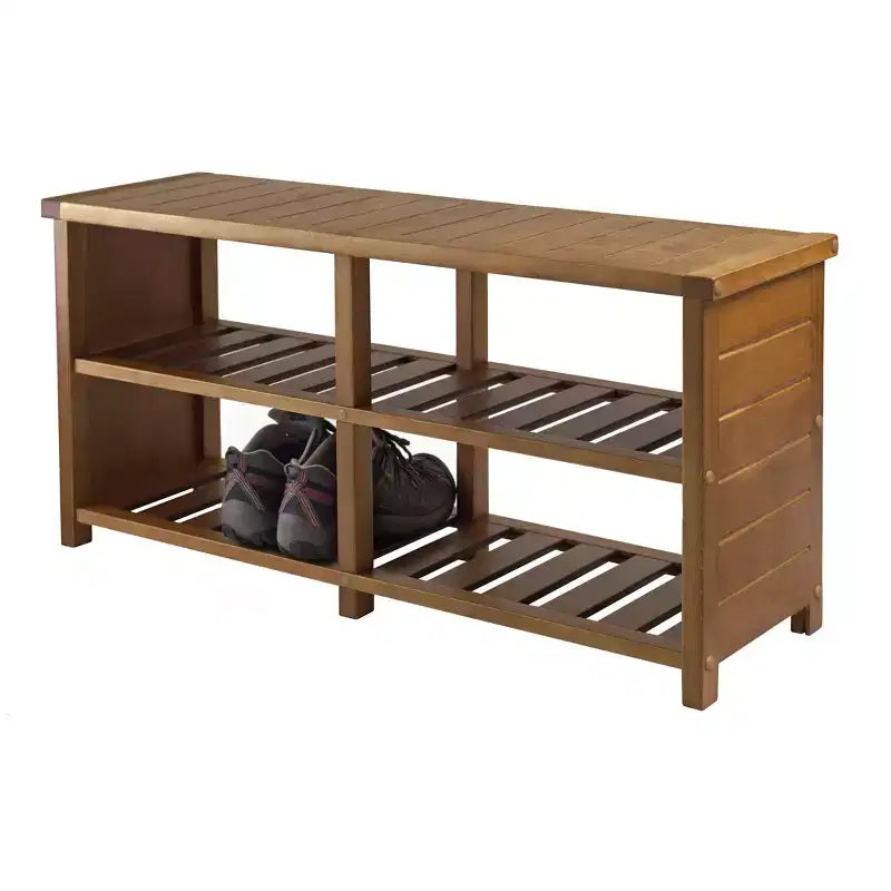 Banco zapatero de teca para la entrada - Madera maciza, capacidad para 8 pares, 4 compartimentos, carga de 90 kg