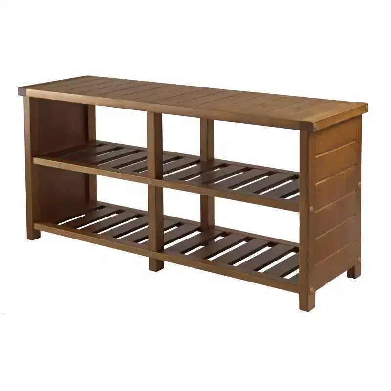 Banco zapatero de teca para la entrada - Madera maciza, capacidad para 8 pares, 4 compartimentos, carga de 90 kg