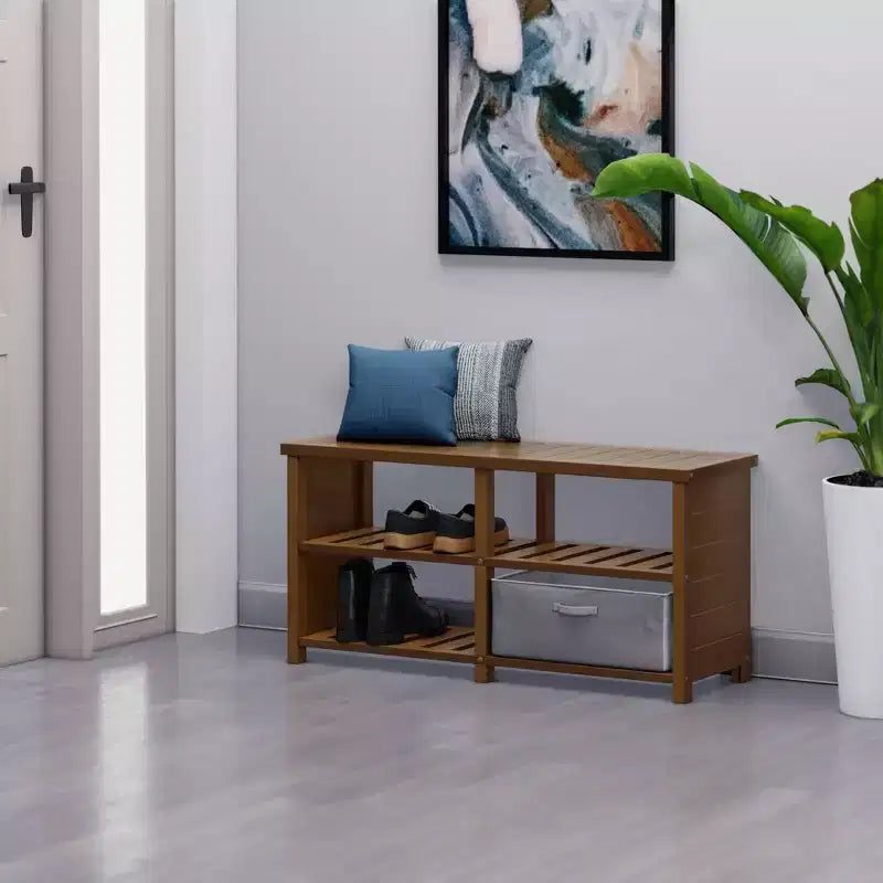 Banco zapatero de teca para la entrada - Madera maciza, capacidad para 8 pares, 4 compartimentos, carga de 90 kg