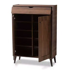 Gabinete de entrada de 2 puertas de nogal con organizador de zapatos – Estilo moderno de mediados de siglo, 10 pares