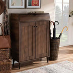 Gabinete de entrada de 2 puertas de nogal con organizador de zapatos – Estilo moderno de mediados de siglo, 10 pares
