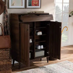 Gabinete de entrada de 2 puertas de nogal con organizador de zapatos – Estilo moderno de mediados de siglo, 10 pares