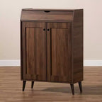 Gabinete de entrada de 2 puertas de nogal con organizador de zapatos – Estilo moderno de mediados de siglo, 10 pares