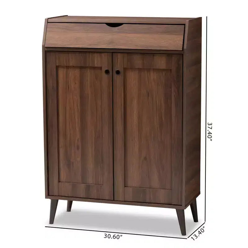 Gabinete de entrada de 2 puertas de nogal con organizador de zapatos – Estilo moderno de mediados de siglo, 10 pares