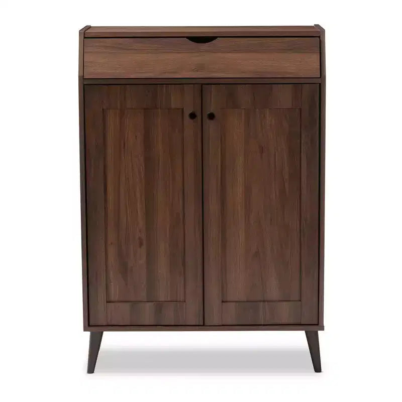 Gabinete de entrada de 2 puertas de nogal con organizador de zapatos – Estilo moderno de mediados de siglo, 10 pares