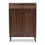 Gabinete de entrada de 2 puertas de nogal con organizador de zapatos – Estilo moderno de mediados de siglo, 10 pares