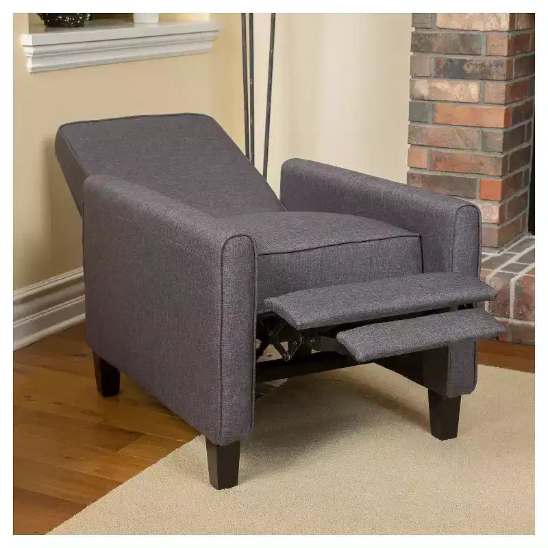 Sillón reclinable tapizado de tela – Patas de abedul macizo, reposabrazos acolchados, marrón oscuro