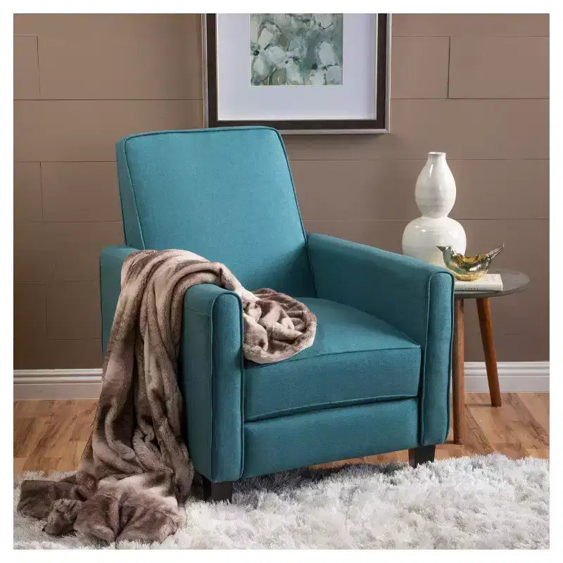 Sillón reclinable tapizado de tela – Patas de abedul macizo, reposabrazos acolchados, marrón oscuro