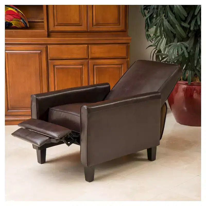 Sillón reclinable tapizado de tela – Patas de abedul macizo, reposabrazos acolchados, marrón oscuro