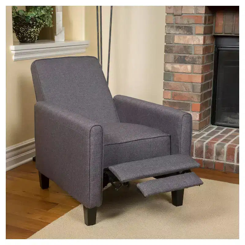Sillón reclinable tapizado de tela – Patas de abedul macizo, reposabrazos acolchados, marrón oscuro