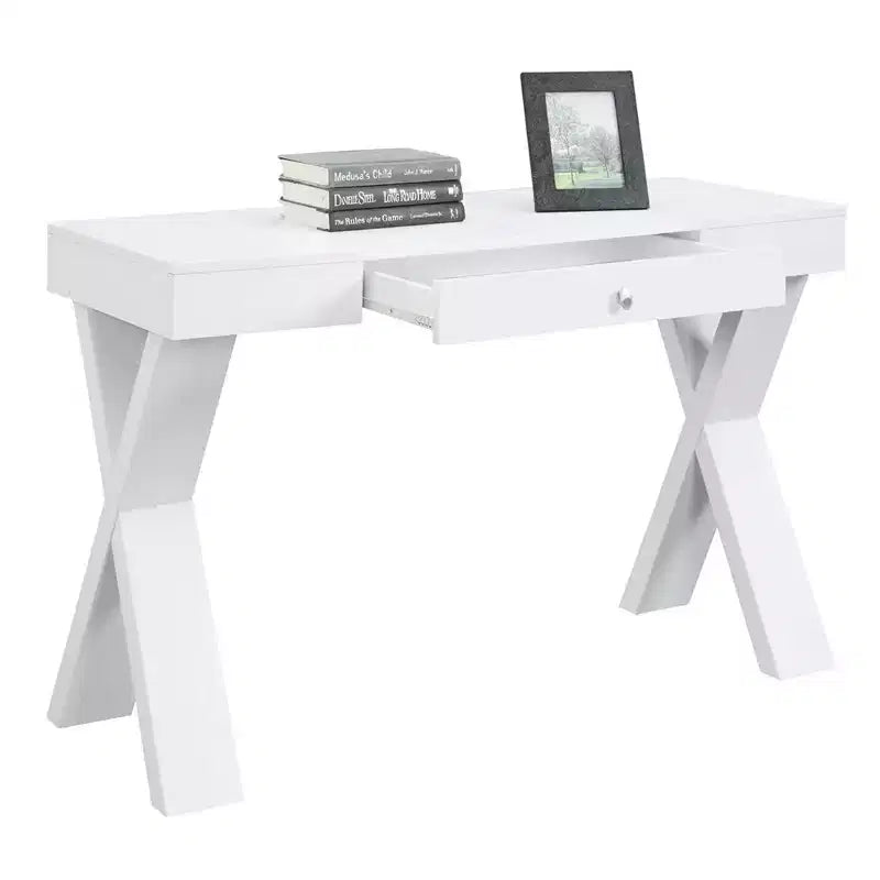 Escritorio de madera con cajón – Patas en forma de X, almacenamiento superior, compuesto de MDF