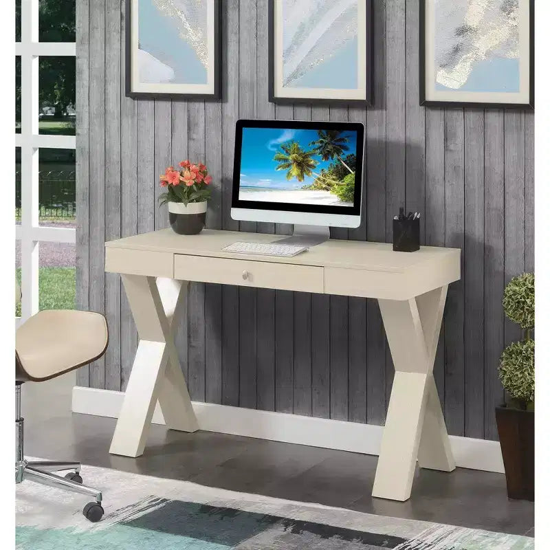 Escritorio de madera con cajón – Patas en forma de X, almacenamiento superior, compuesto de MDF
