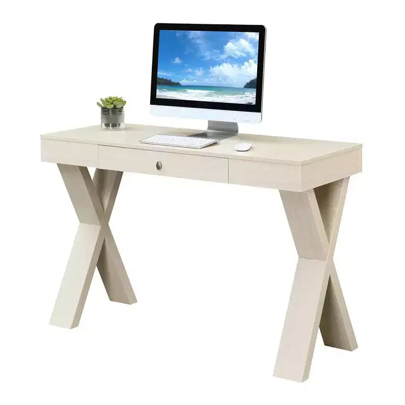 Escritorio de madera con cajón – Patas en forma de X, almacenamiento superior, compuesto de MDF