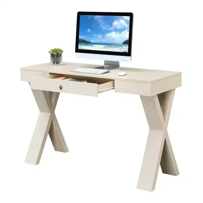 Escritorio de madera con cajón – Patas en forma de X, almacenamiento superior, compuesto de MDF