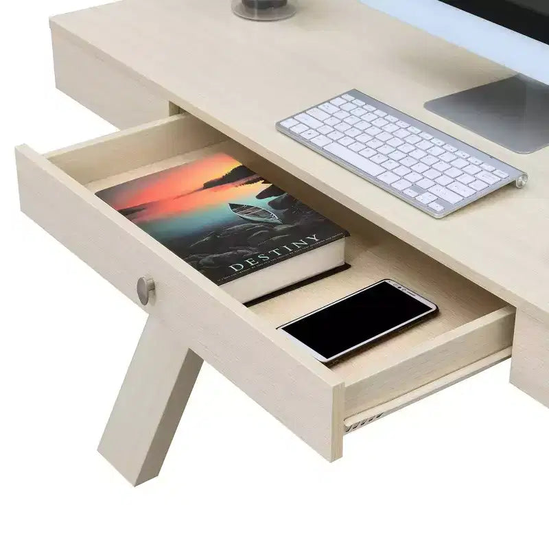 Escritorio de madera con cajón – Patas en forma de X, almacenamiento superior, compuesto de MDF