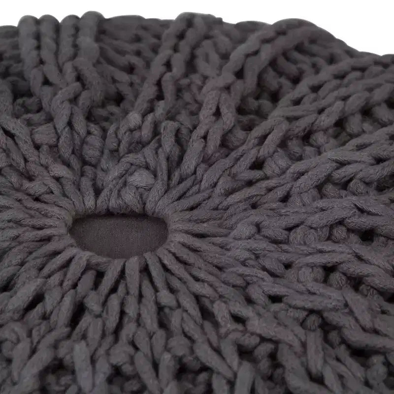 Puf redondo de algodón tejido a mano – 6 opciones de color, relleno de poliestireno, completamente ensamblado