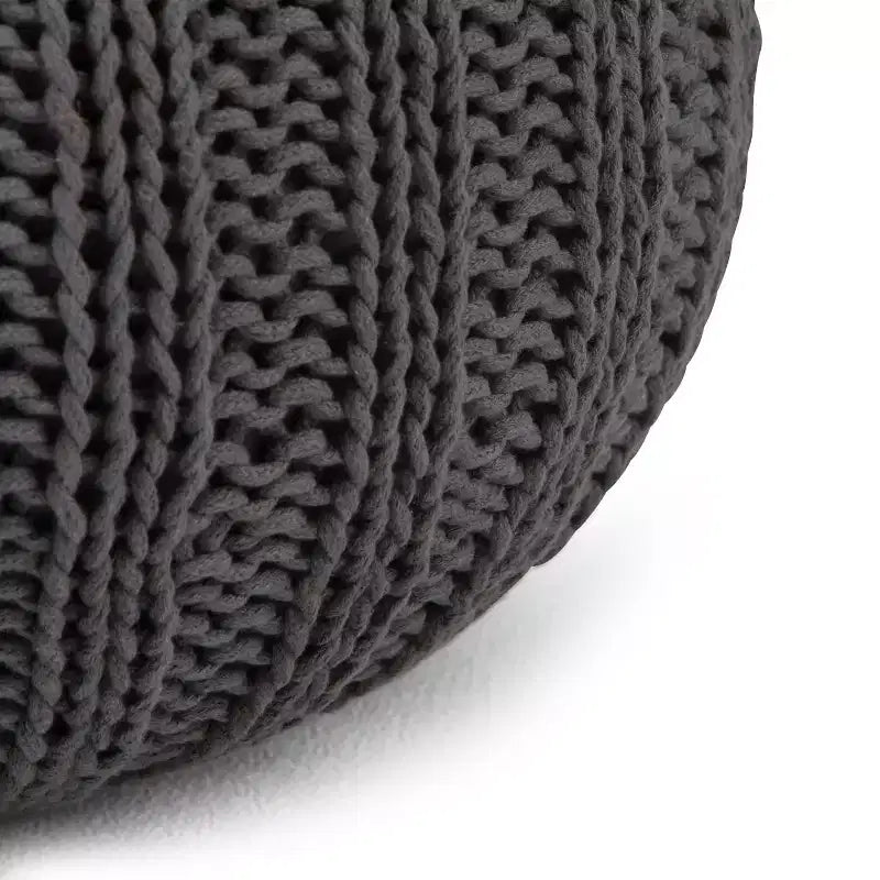 Puf redondo de algodón tejido a mano – 6 opciones de color, relleno de poliestireno, completamente ensamblado