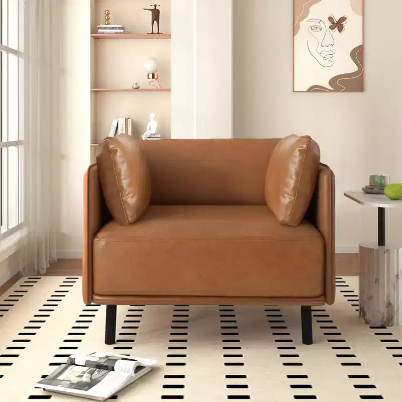 Sillón decorativo de polipiel marrón, estilo vintage, de una plaza