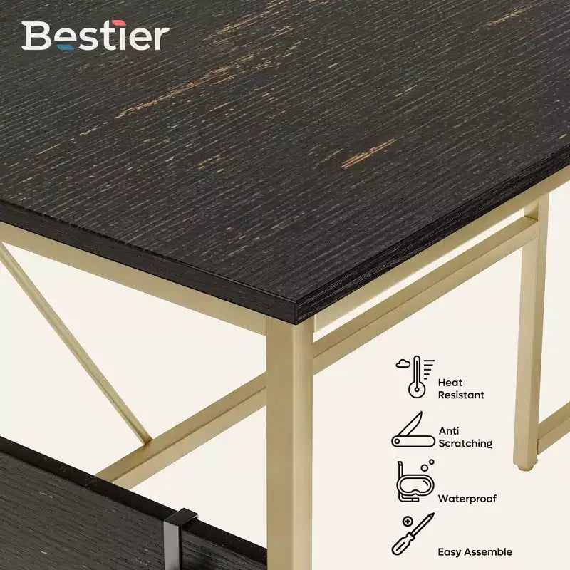 Mesa alta de bar – blanca, acabado de alto brillo, 6 compartimentos de almacenamiento, base de tubo de metal