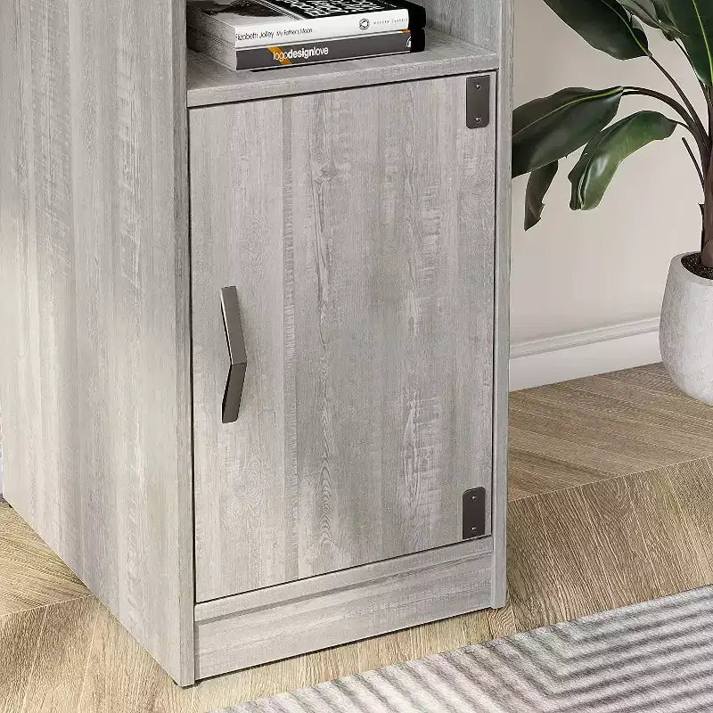 Mesa alta de bar – blanca, acabado de alto brillo, 6 compartimentos de almacenamiento, base de tubo de metal