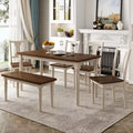 Whisen Classic 6-Piece Dining Set Wooden Table with 4 Chairs and Bench - Brown / Cottage White