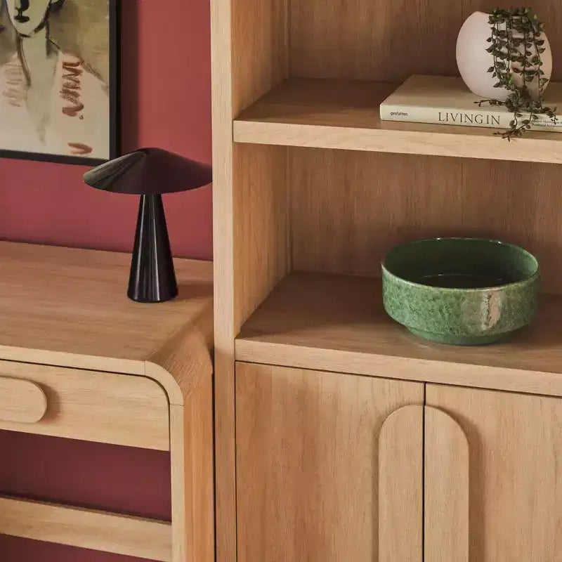 Escritorio moderno de 3 piezas con 2 gabinetes de librería arqueados - MDF, herrajes antivuelco