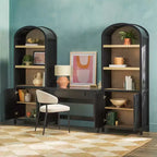Escritorio moderno de 3 piezas con 2 gabinetes de librería arqueados - MDF, herrajes antivuelco