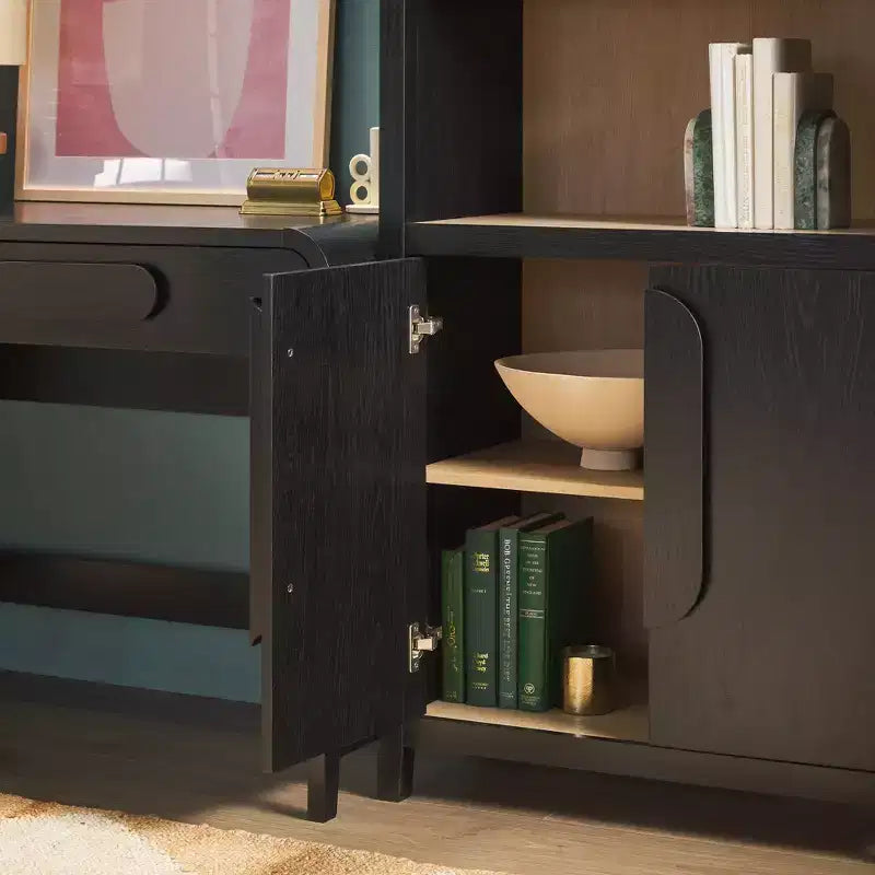 Escritorio moderno de 3 piezas con 2 gabinetes de librería arqueados - MDF, herrajes antivuelco